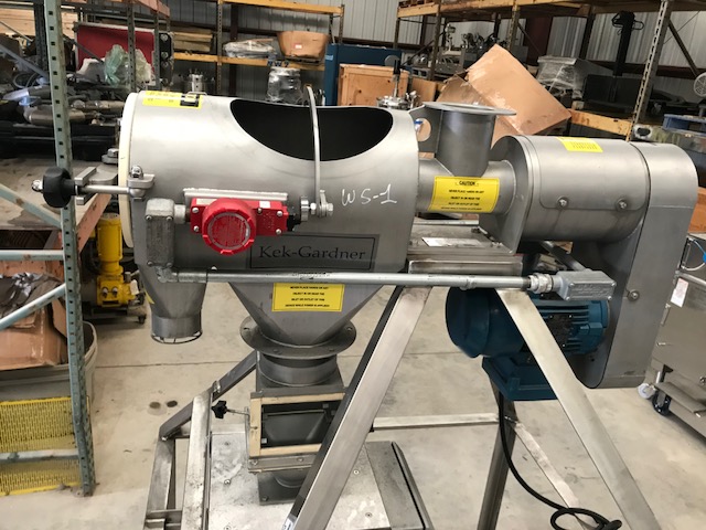 used KEK-Gardner Rotary Sifter model K300C. Stainless Steel. Unit has 1 HP 208-230/460 volt UL labeled motor for hazardous locations. Unit missing parts such as cover door, feed screw.  Has Bunting Metal detector which also may be missing parts. 
